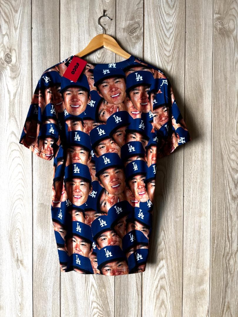 山本由伸 フェイスTシャツ ロサンゼルス ドジャース 公式グッズ 顔だらけ”L”