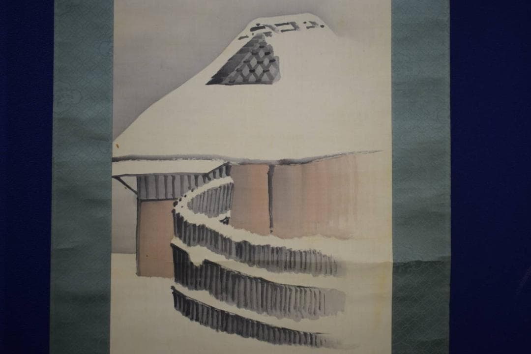 真作/武部白鳳/雪中家図/武部本一郎の父/鳳の桐観箱付/布袋屋掛軸HJ-857