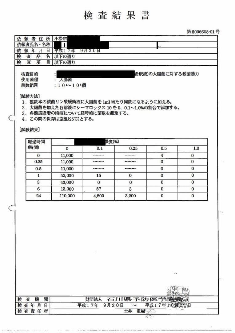 リピーター様限定ミネラル原液　50種類以上含有PFAS除去試験