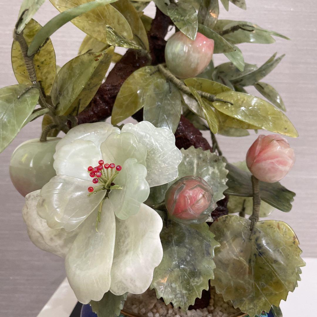 希少品　中国景泰蓝 置物　特大天然石　玉石　桃 年代物　重さ約3.5キロ！