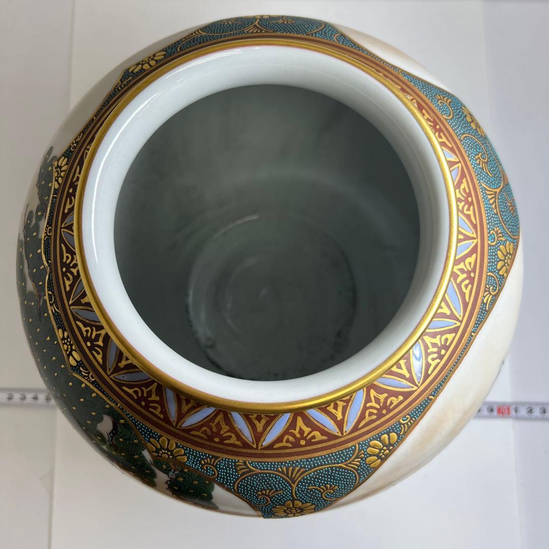 名工錦玉造　九谷焼　青粒手花瓶　高さ約25㎝　東Y8-0204③タカサ