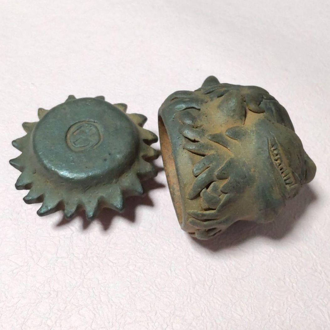 76*67陶芸 香合 鬼面 置物 茶道具 水次 骨董