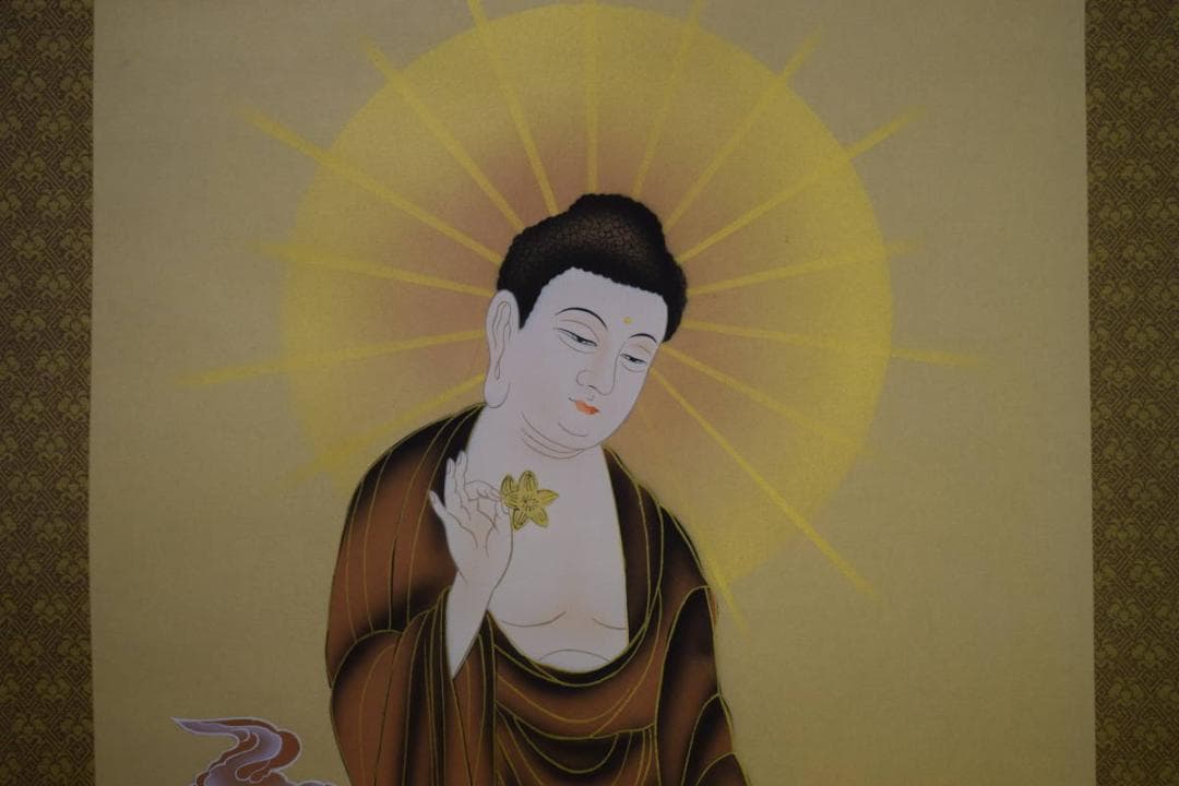 真作/立志/三尊佛/桐共箱付/布袋屋掛軸HF-468