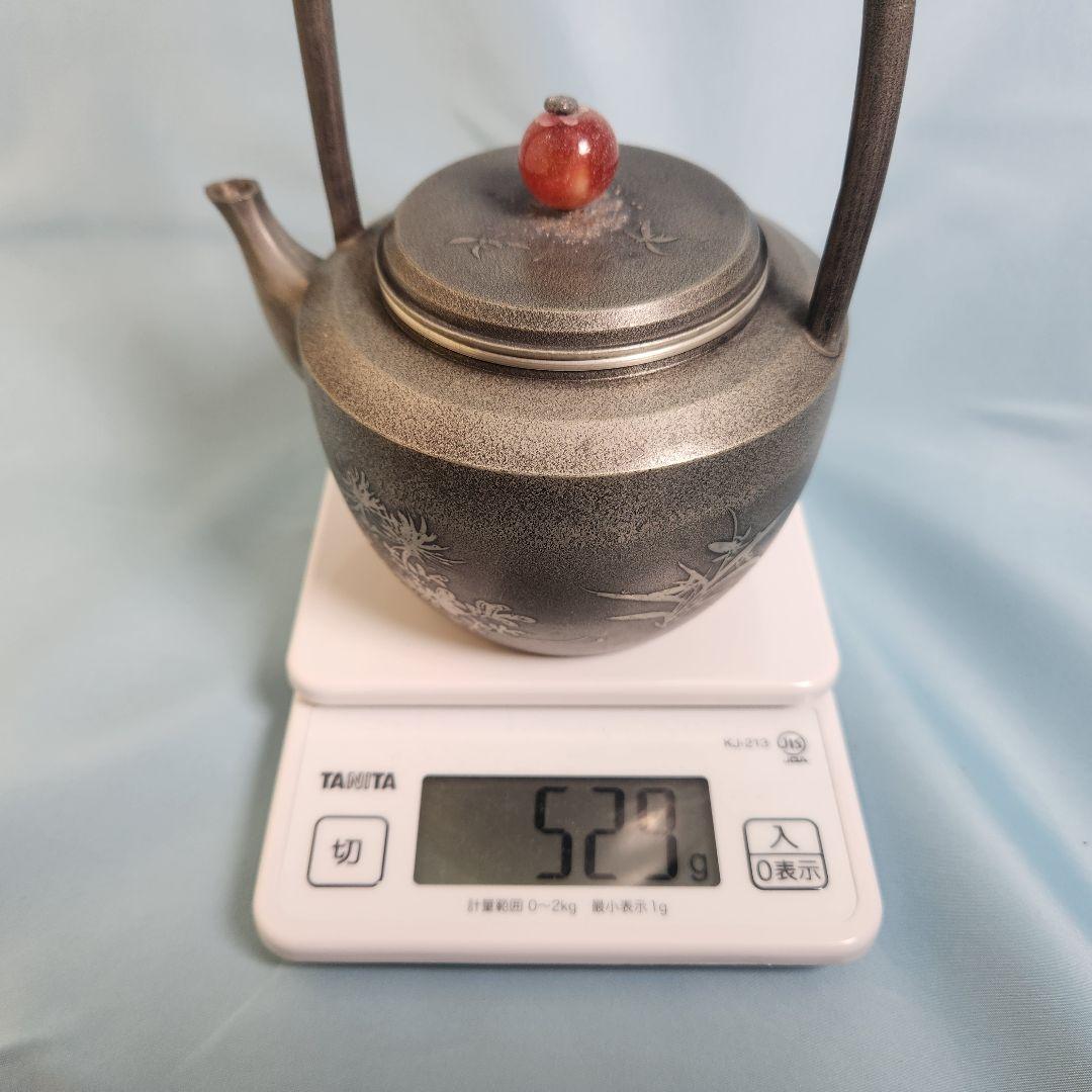 本錫 湯沸 急須 四君子文 瑪瑙 摘 継山造