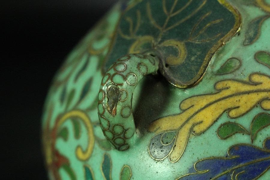 中国美術 七宝 纏枝蓮花紋 双耳 壷(K-YC548)