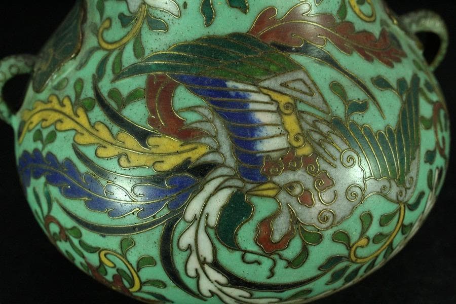 中国美術 七宝 纏枝蓮花紋 双耳 壷(K-YC548)