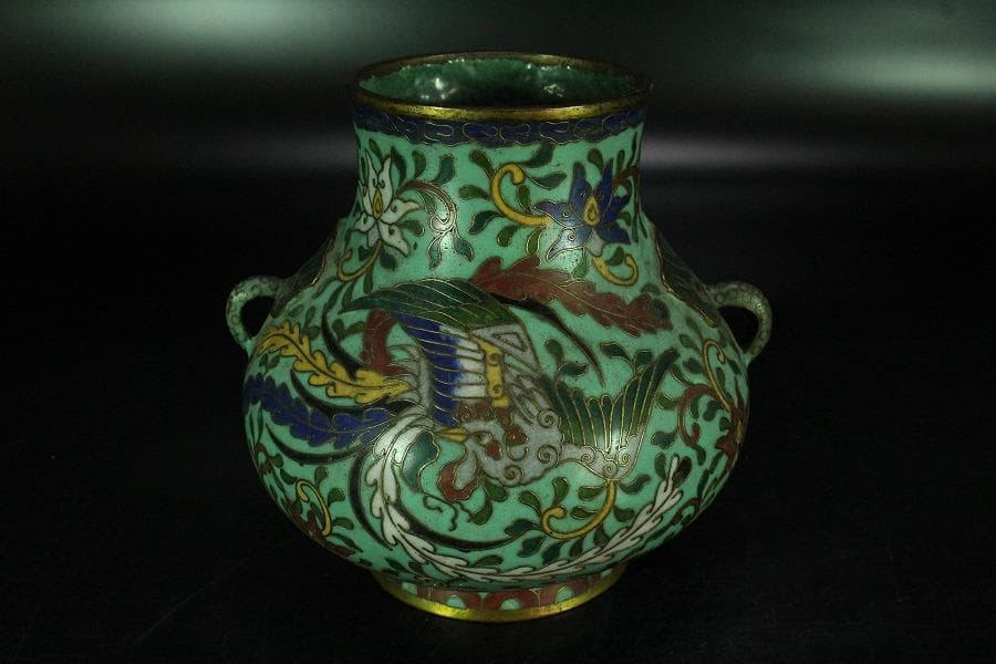 中国美術 七宝 纏枝蓮花紋 双耳 壷(K-YC548)