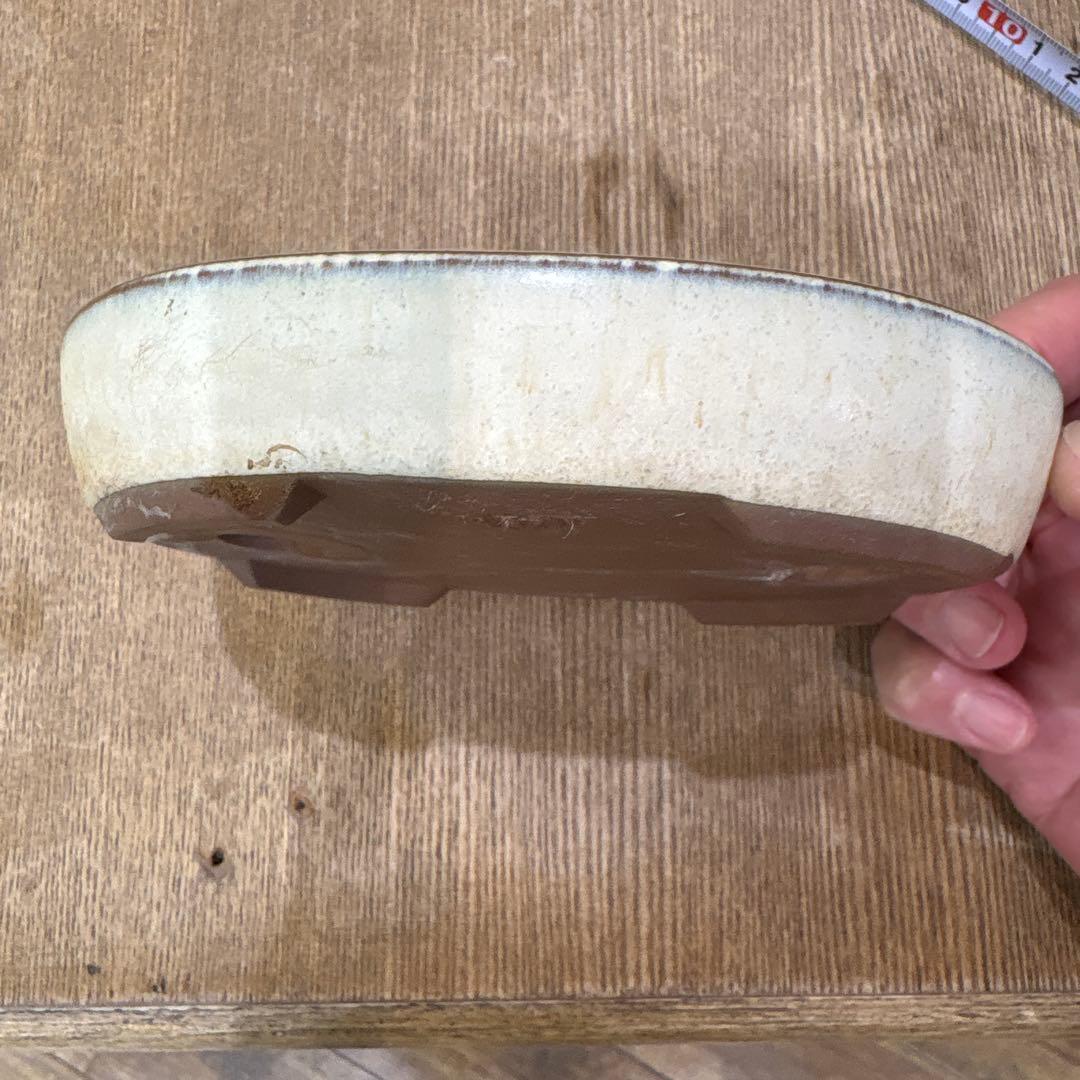 盆栽鉢／赤絵山水 楕円形 約10cm x 15cm