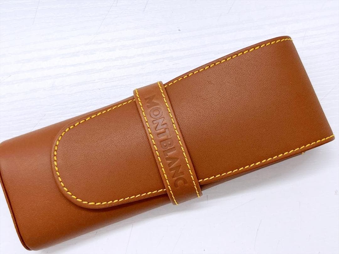 未使用　モンブラン　ロゴ　ペンケース　２本差し　ブラウン　レザー　3119579