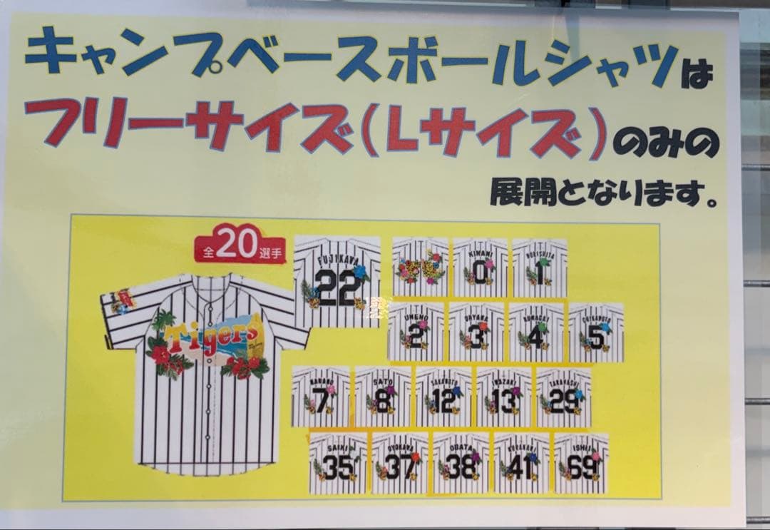 2026年沖縄キャンプ　 阪神タイガース佐藤8 ベースボールシャツ　フリーサイズ