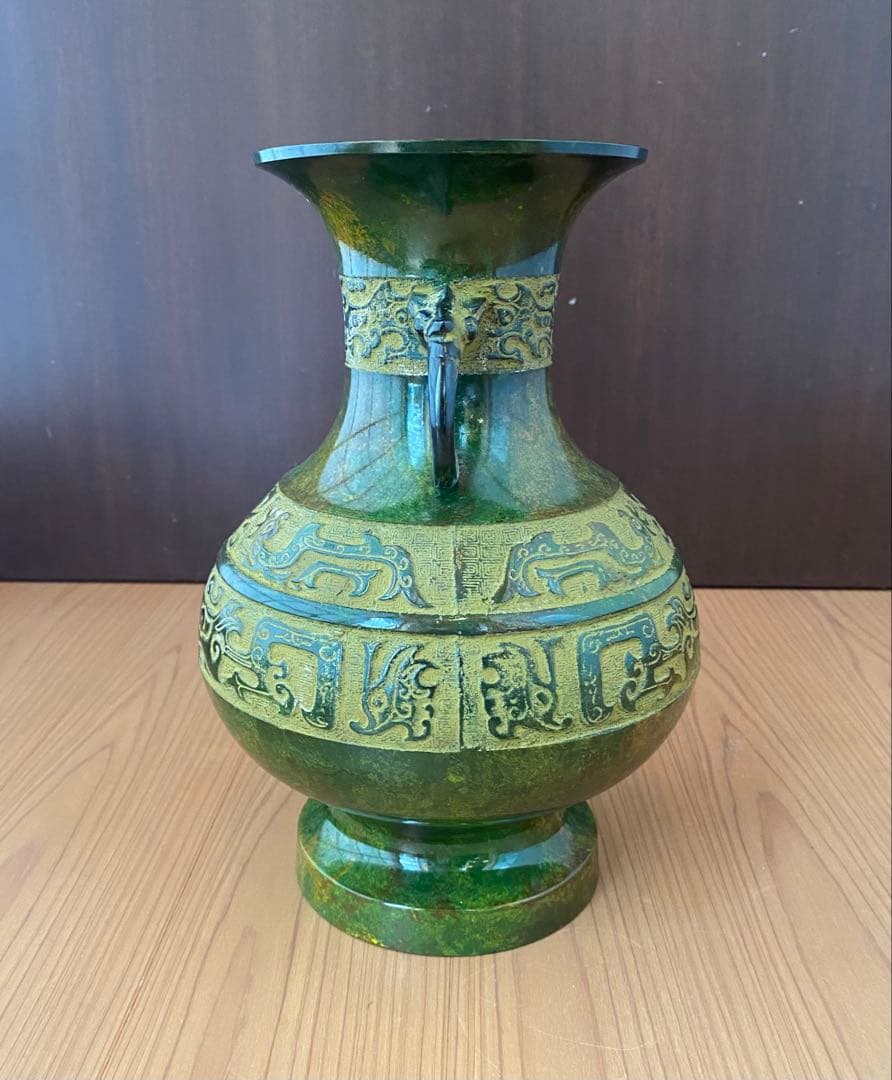 青銅 饕餮文 双耳 花瓶 越峰作 高岡銅器 未使用保管品