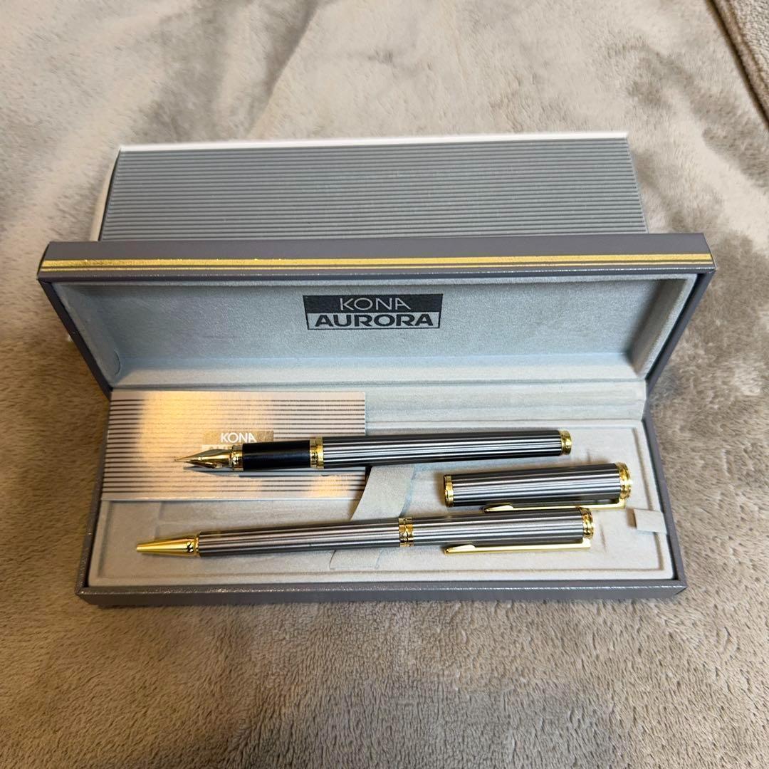 【極稀少品】AURORA コナ 14K 万年筆 + ボールペン ジウジアーロ 灰