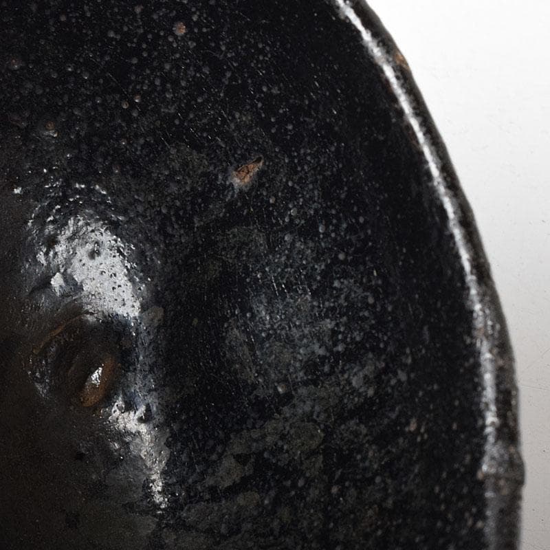 茶道具　九代楽吉左衛門　了入作　黒楽茶碗　十二代楽吉左衛門極め箱　M　R8353