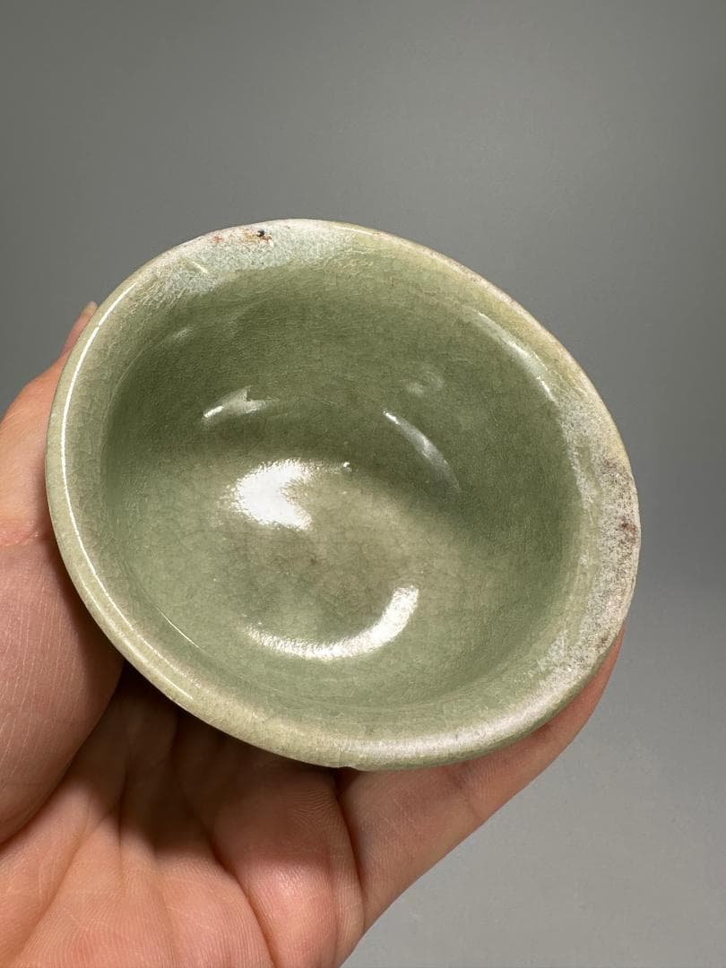 中国美術　元～明時代　龍泉窯　天龍寺　青磁　高足杯　盃　古物　唐物　旧家蔵出し