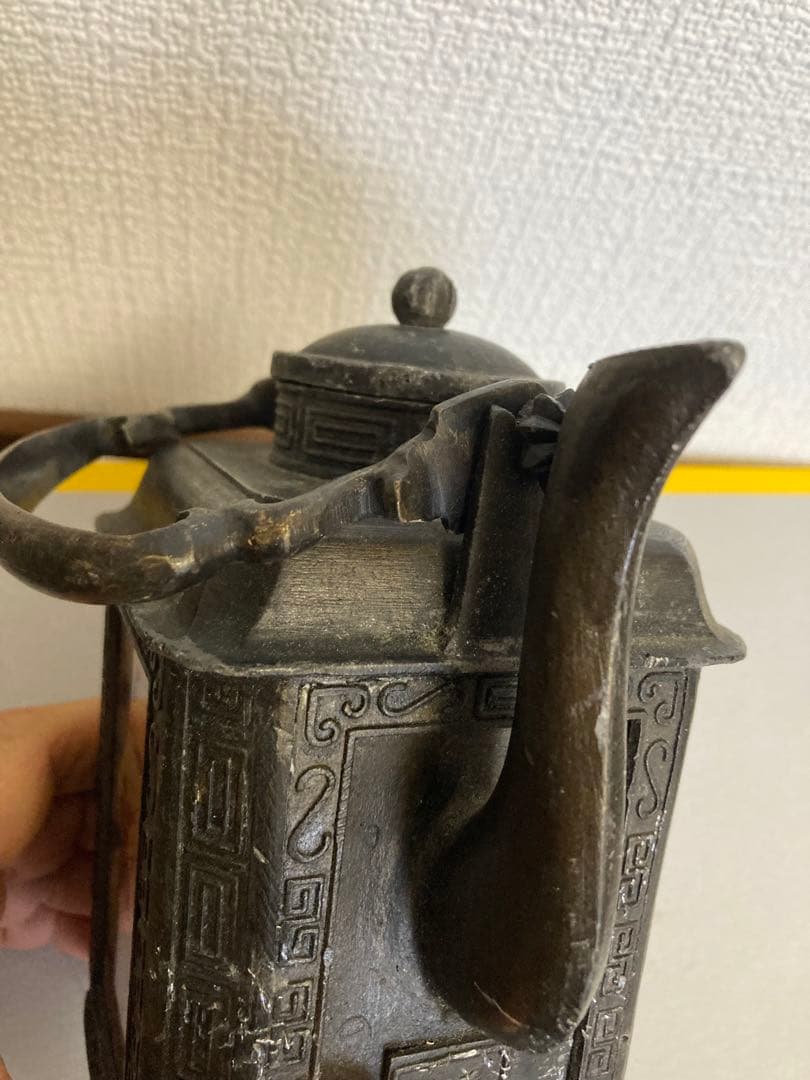 古錫，中国古美術古錫器茶壺酒壺，稀有物，清時代，古屋から藏出し