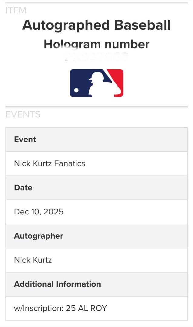 【MLB認証】Nick z ニック・カーツ／直筆サインボール／インスク