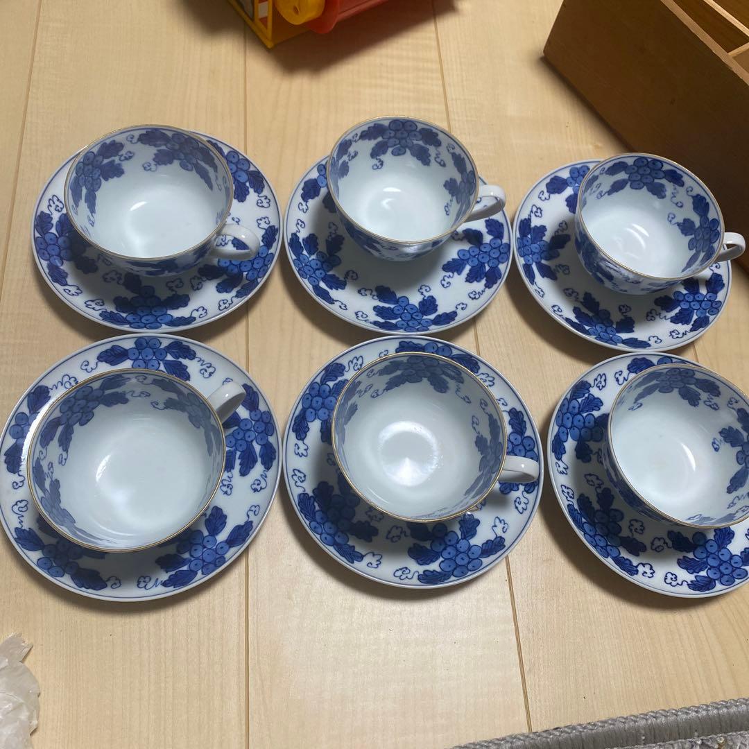 有田焼　源右衛門窯　染付葡萄　カップ・ソーサー6客セット