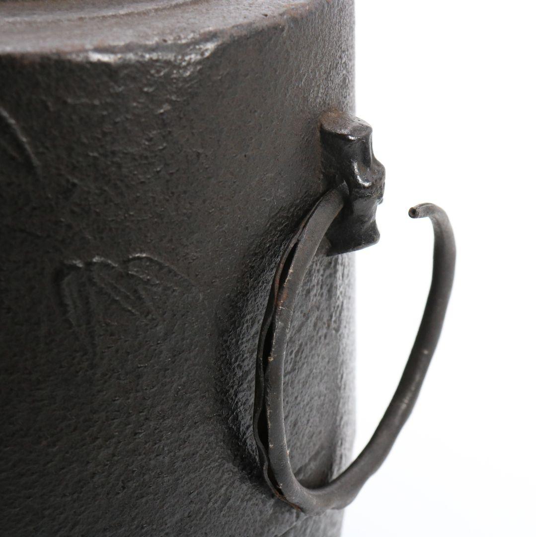 十三代 宮崎寒雉造 竹文筒釜 裏千家十四代淡々斎書付 共箱 茶道具　SW296