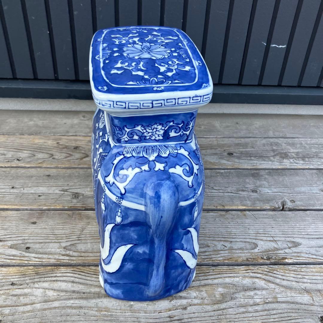 ② 景徳鎮 中国美術品 陶器製 象 オブジェ 飾り スツール 花台 骨董品 置物