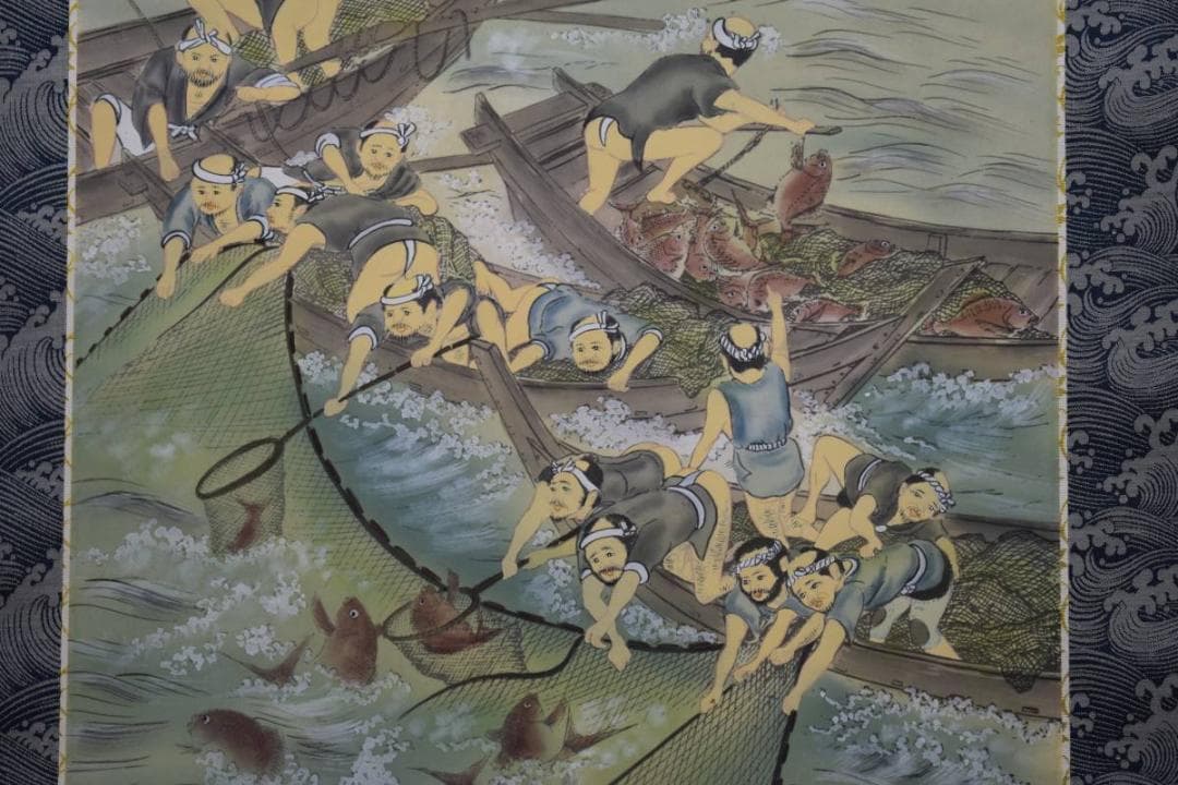 真作/春光/大漁之図/桐共箱付/布袋屋掛軸HD-555