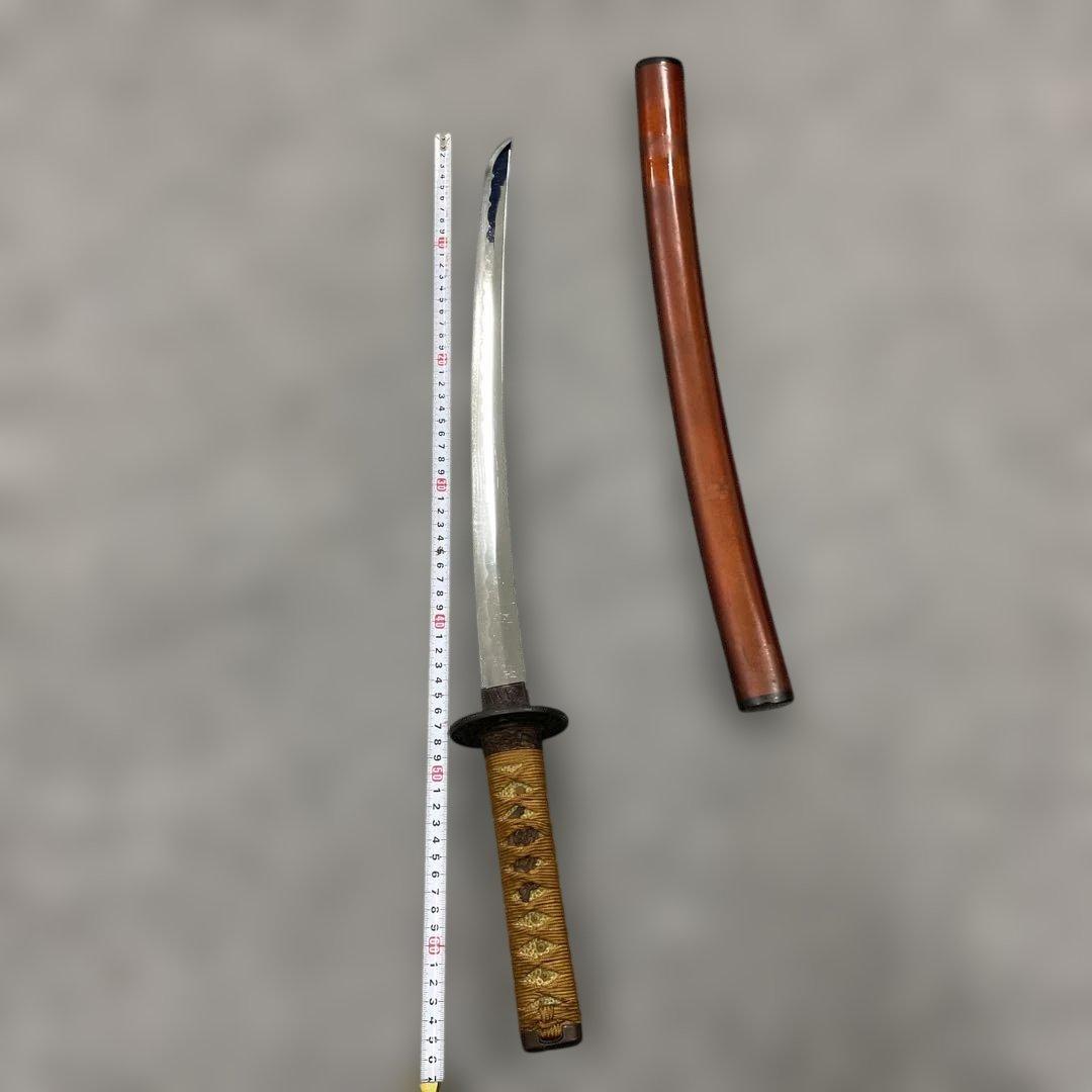 未開刃，模造刀、白鞘 刀 剣 長尺模造刀 反りのある刀 約65cm 茶色の鞘