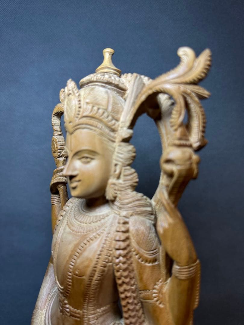 インド　白檀　木彫り　弁財天　観音　仏教美術　仏像 骨董 木像　木製　仏教