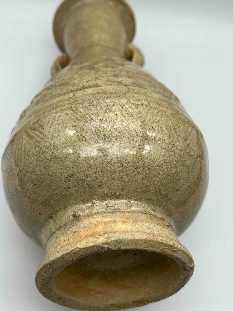 北宋時代　青白磁刻花龍文双耳瓶　景徳鎮　影青　唐物　古賞物(E-27)