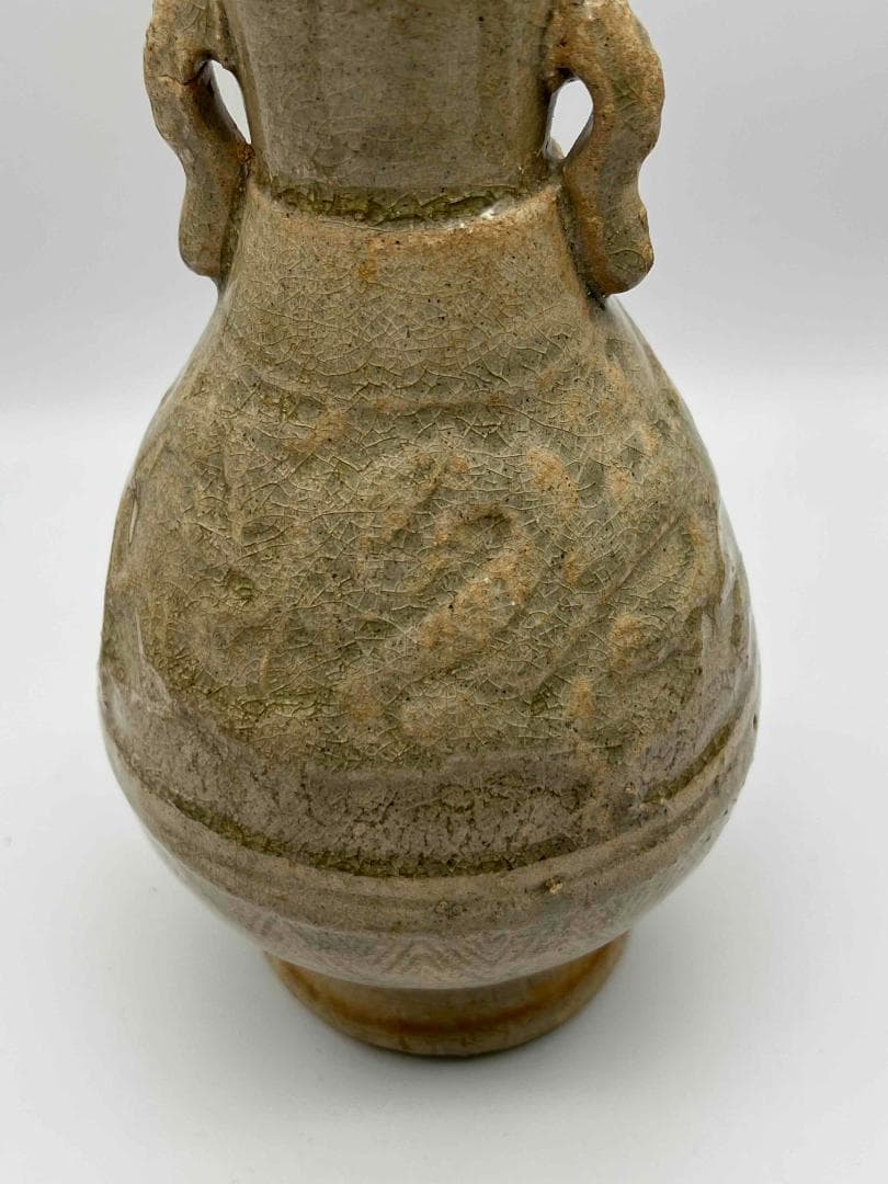 北宋時代　青白磁刻花龍文双耳瓶　景徳鎮　影青　唐物　古賞物(E-27)