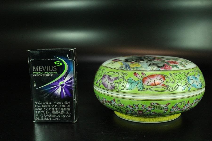 中国美術 粉彩 細密 花鳥紋 蓋物 乾隆年製 金彩 書(K-A384)