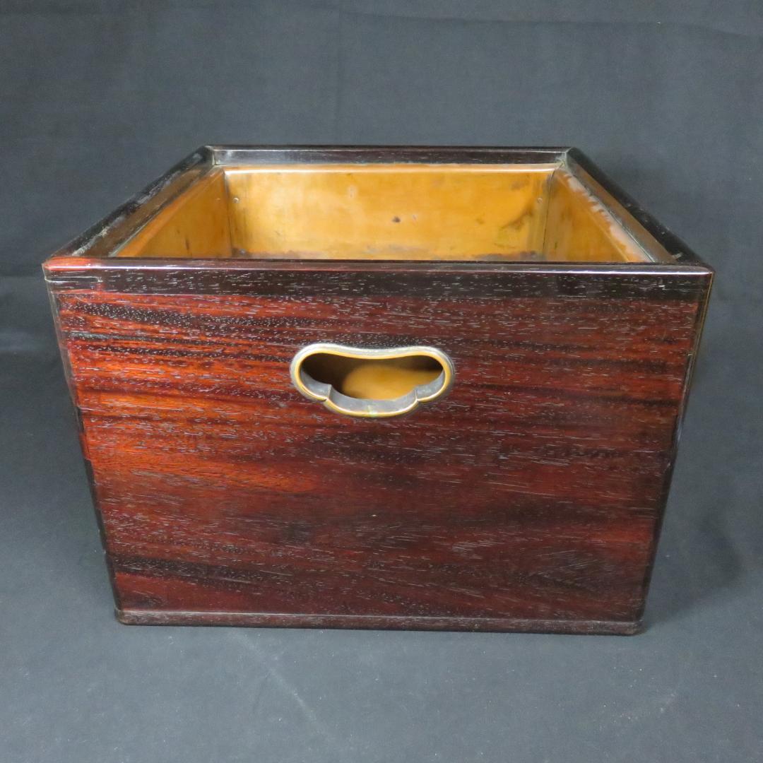 角火鉢 欅 けやき 銅 銅取っ手 茶道具 手あぶり