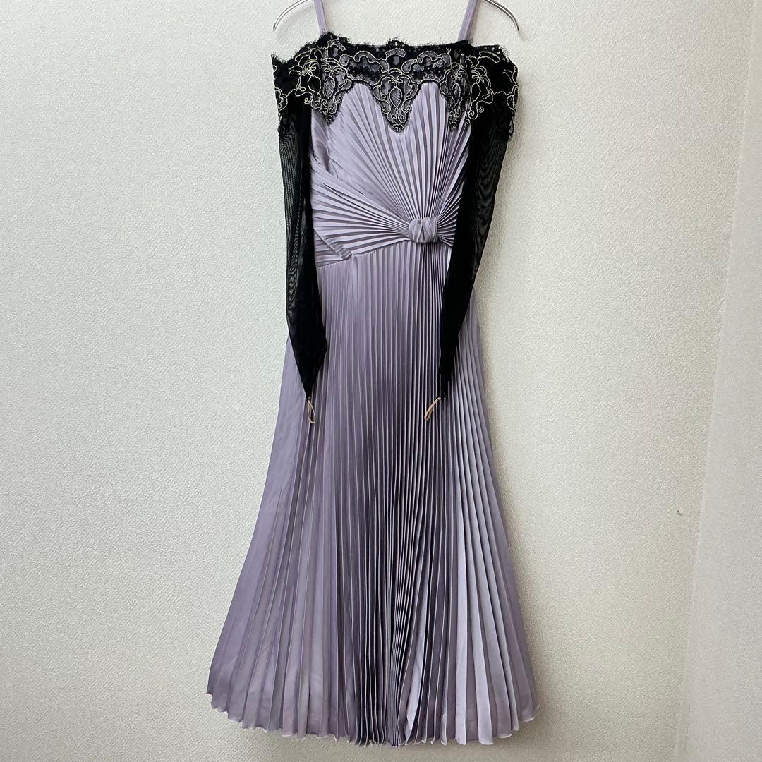 薄紫色 プリーツドレス レース装飾