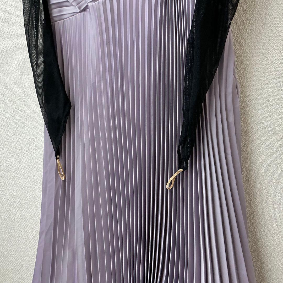 薄紫色 プリーツドレス レース装飾