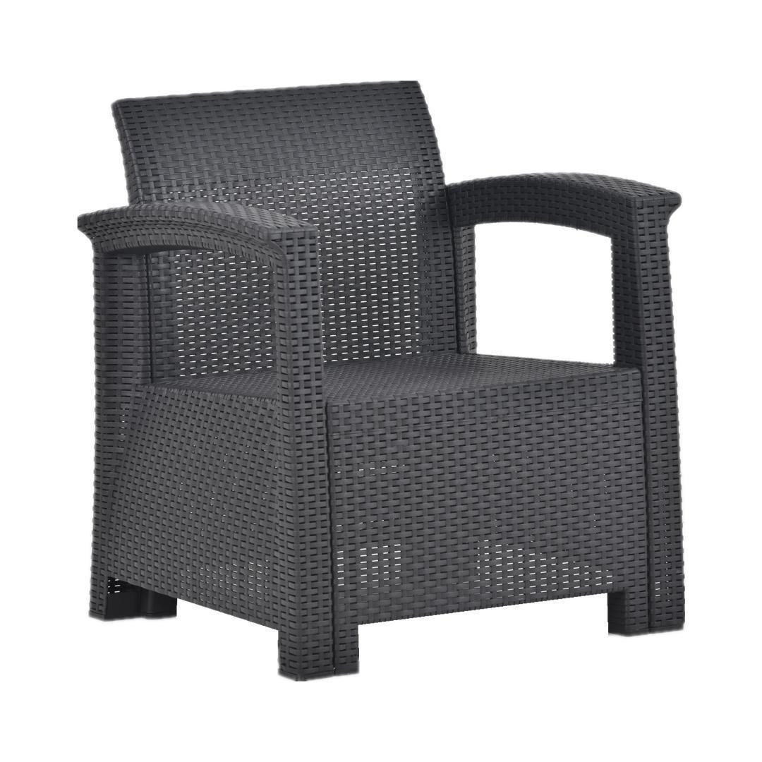 ラタン調 ガーデンファニチャー ガーデンテーブル 五人掛け 【グレー】