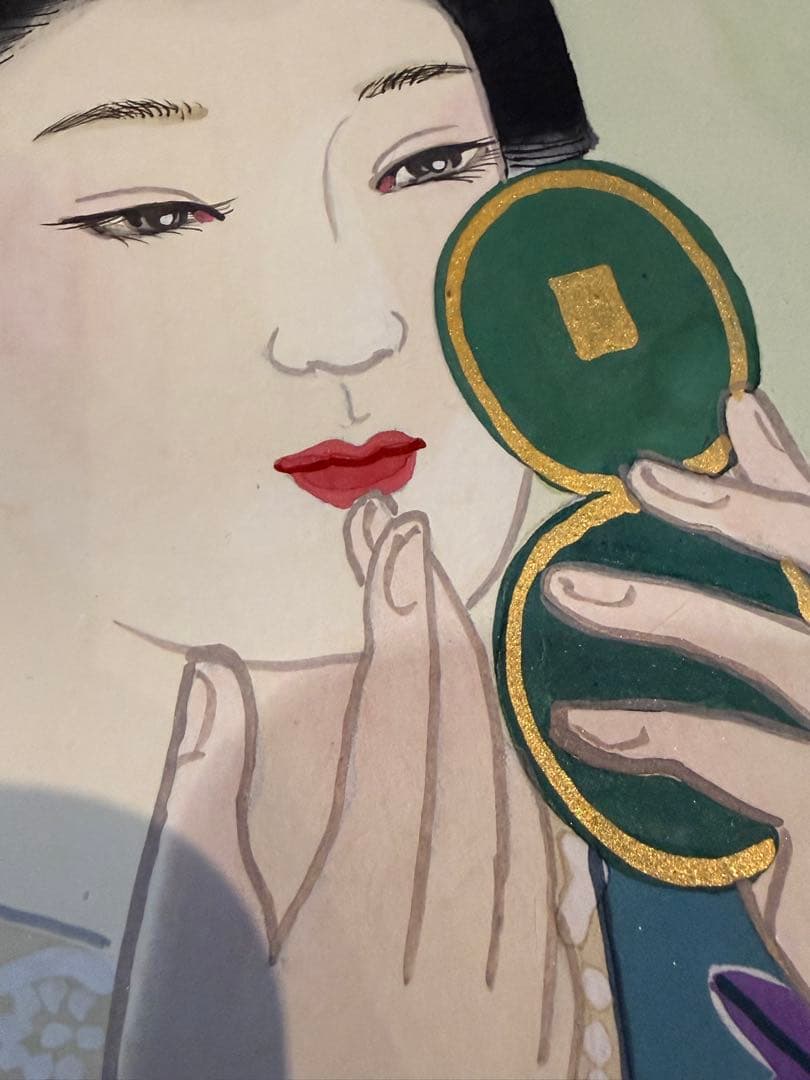 【真作】宮下柚葵「岩彩」日本画 約8号 額裏共シール 美人画重鎮