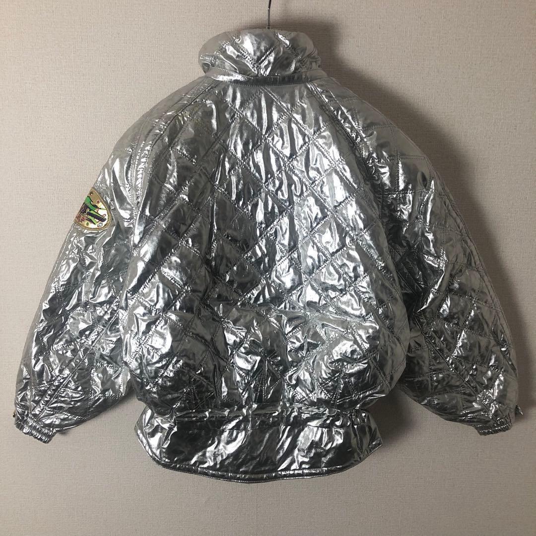 ellesse エレッセ ファー付き ヴィンテージ スキーウェア シルバー M