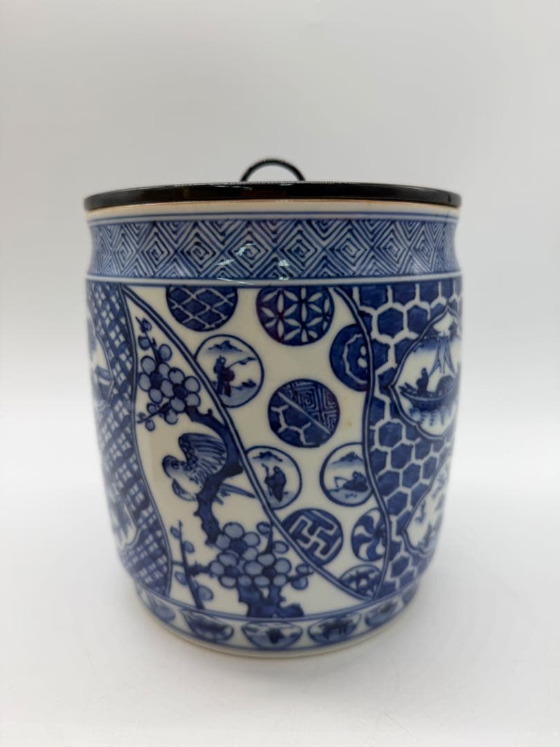 手塚充　水指　染付祥瑞写　久田宗匠書付　共箱　茶道具