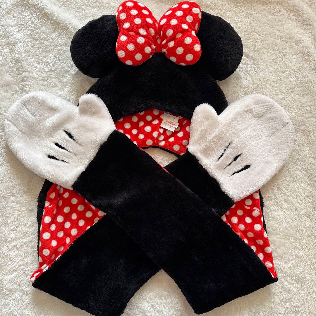ディズニー　ミニー　マフラーファンキャップ　リボン　水玉