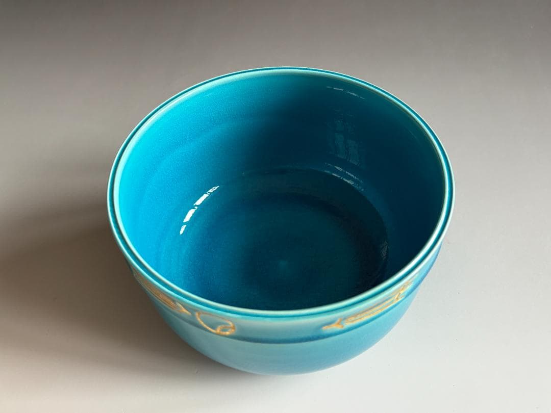 中村翠嵐　浅黄交趾　ツボツボ松葉　建水　茶道具