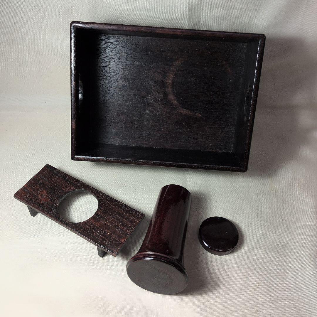 煙草盆　唐木　銅（龍の図）火入れ