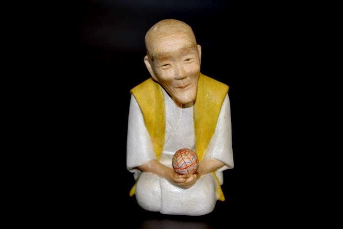 紙塑人形創始者　鶴巻 三郎　作『にらめっこ』日本人形　共箱　真作保証