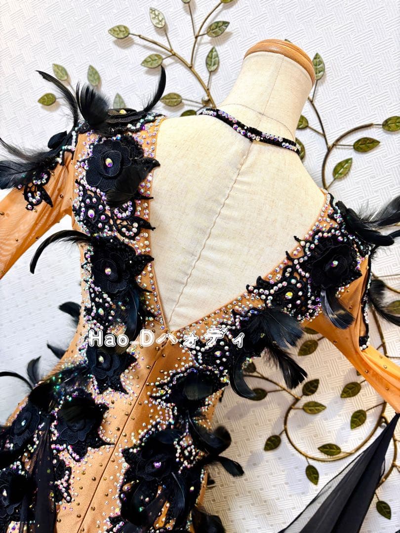 新品★ダンスドレス★スタンダード★社交ダンス★競技会★パーティー★ブラック羽