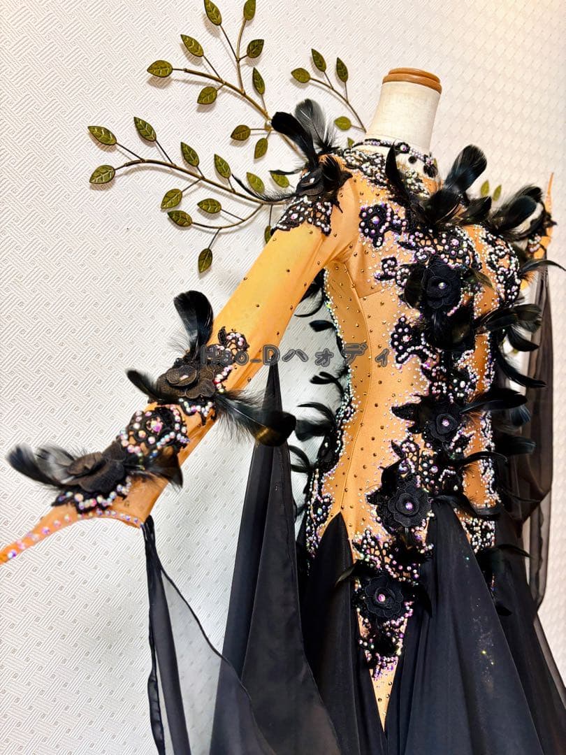 新品★ダンスドレス★スタンダード★社交ダンス★競技会★パーティー★ブラック羽