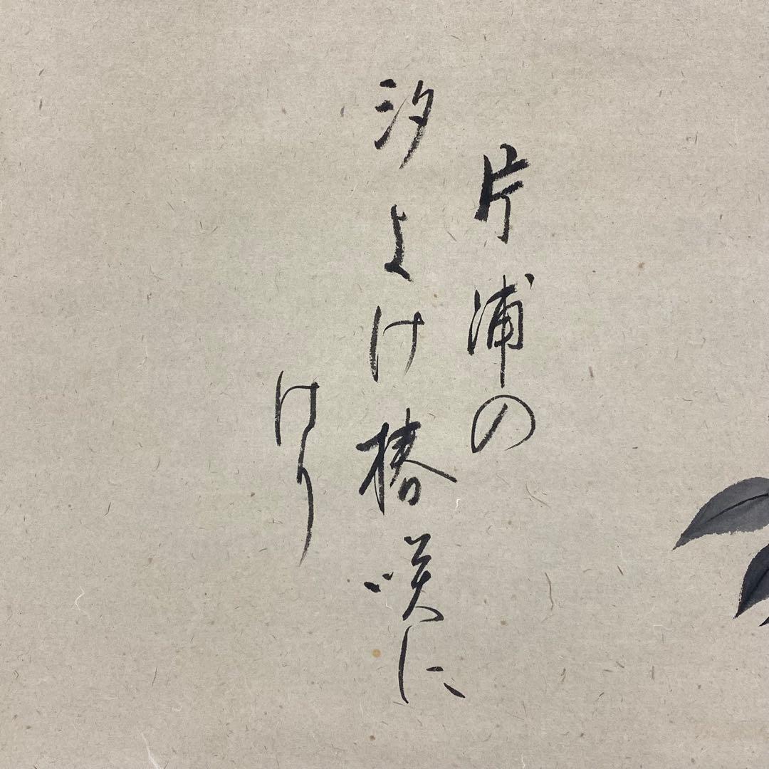 掛軸 奥田寛翠 椿 花鳥図 共箱 画賛 茶掛 茶道具 茶の湯 1-13