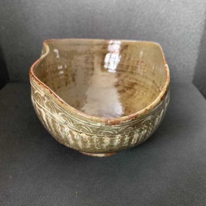 古八代象嵌文　割高台茶碗　茶道具　茶碗　オブジェ　三島象嵌