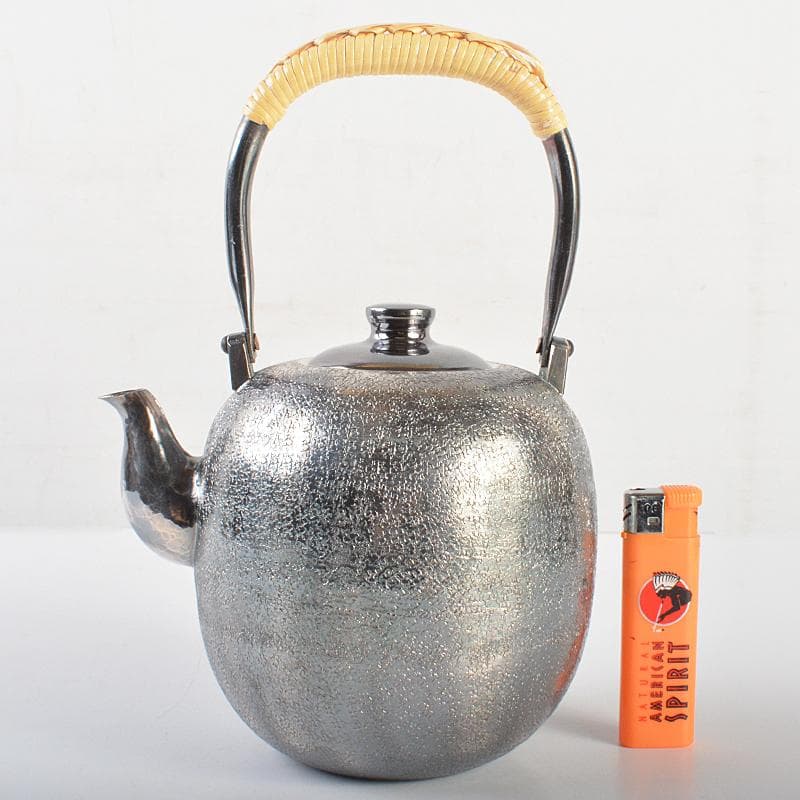 煎茶道具　白銅いぶし銀　棗型湯沸し　約412g　M　R7128