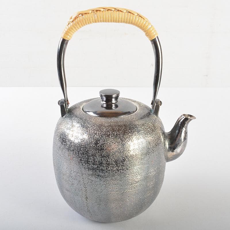 煎茶道具　白銅いぶし銀　棗型湯沸し　約412g　M　R7128