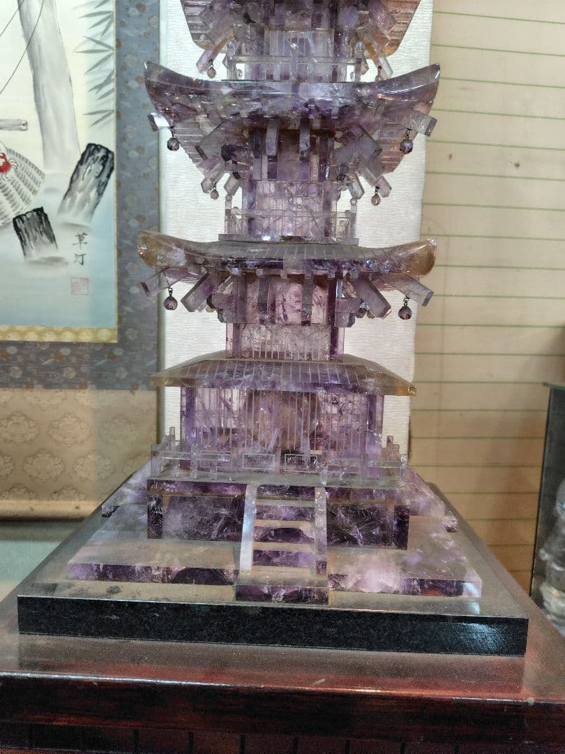 豪華 天然石 紫水晶 五重塔 天然石 アメジスト