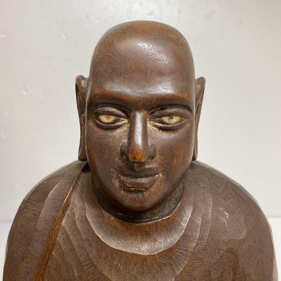 山﨑朝雲 木彫 達摩 置物 共箱 高さ28cm 東キ7-0917☆2F