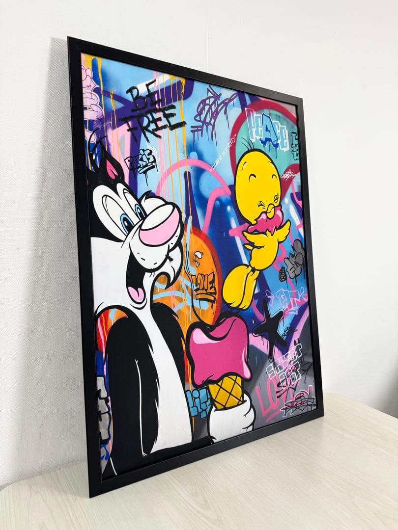 No.168フレーム付きキャンバスアート　オマージュアート　絵画　トゥイーティー