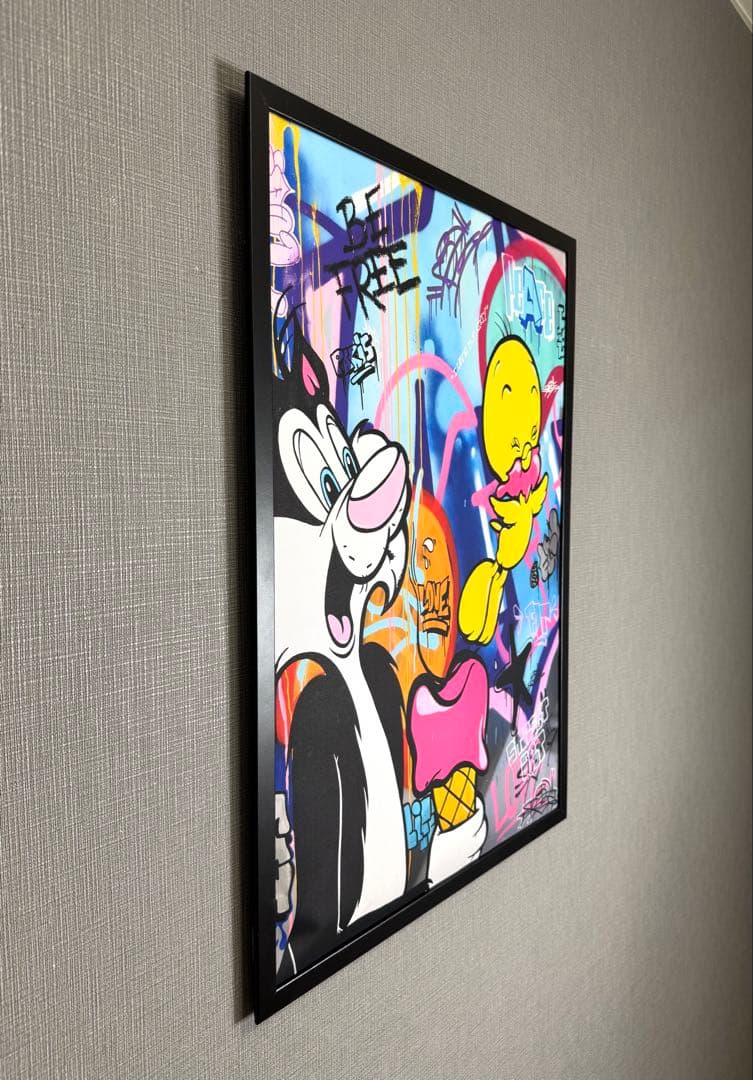 No.168フレーム付きキャンバスアート　オマージュアート　絵画　トゥイーティー